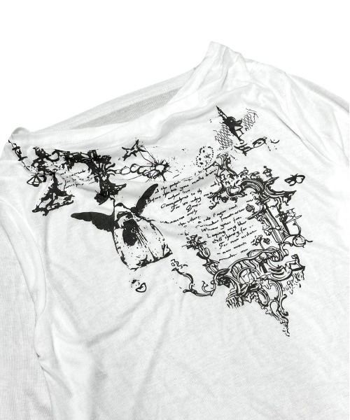 XU(エックスユー)の「【Never mind the XU】see-through loose long sleeve tee / 【ネバーマインド ザ エックスユー】シースルールーズプリント長袖Tシャツ(Tシャツ/カットソー・レディース・ホワイト・ONE SIZE)」の2枚目の写真