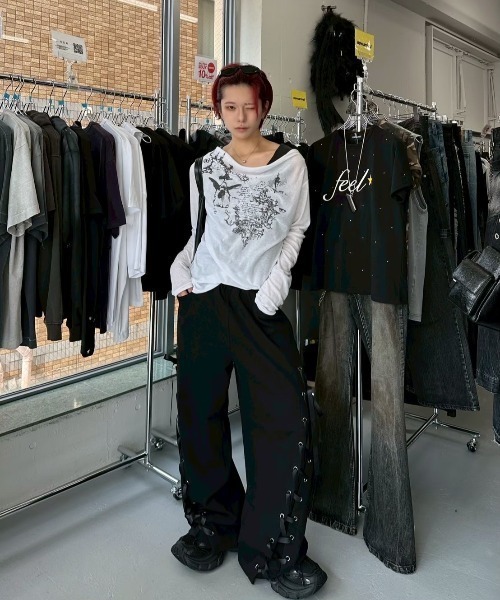 XU(エックスユー)の「【Never mind the XU】see-through loose long sleeve tee / 【ネバーマインド ザ エックスユー】シースルールーズプリント長袖Tシャツ(Tシャツ/カットソー・レディース・ホワイト・ONE SIZE)」の4枚目の写真