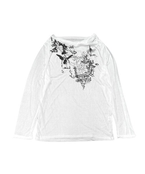 XU(エックスユー)の「【Never mind the XU】see-through loose long sleeve tee / 【ネバーマインド ザ エックスユー】シースルールーズプリント長袖Tシャツ(Tシャツ/カットソー・レディース・ホワイト・ONE SIZE)」の6枚目の写真