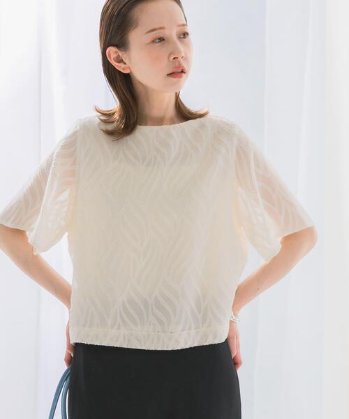 URBAN RESEARCH ROSSO WOMEN（アーバンリサーチ　ロッソ）の「セミシアーカットジャガードブラウス（シャツ/ブラウス・レディース・ネイビー/ベージュ/ブルー/オフホワイト・FREE）」の9枚目の写真