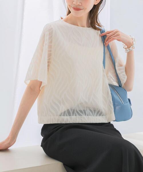 URBAN RESEARCH ROSSO WOMEN（アーバンリサーチ　ロッソ）の「セミシアーカットジャガードブラウス（シャツ/ブラウス・レディース・ネイビー/ベージュ/ブルー/オフホワイト・FREE）」の11枚目の写真