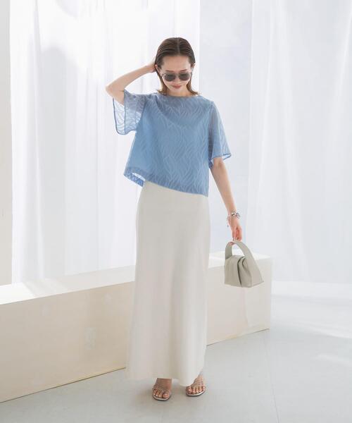 URBAN RESEARCH ROSSO WOMEN（アーバンリサーチ　ロッソ）の「セミシアーカットジャガードブラウス（シャツ/ブラウス・レディース・ネイビー/ベージュ/ブルー/オフホワイト・FREE）」の16枚目の写真