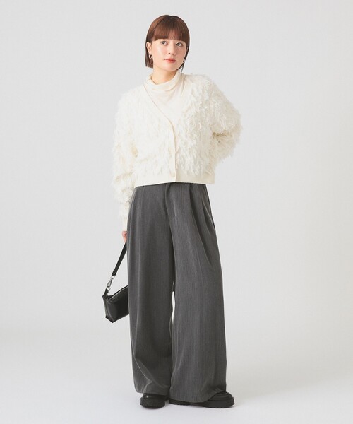 カット ジャカード フリンジ Vネック カーディガン（カーディガン