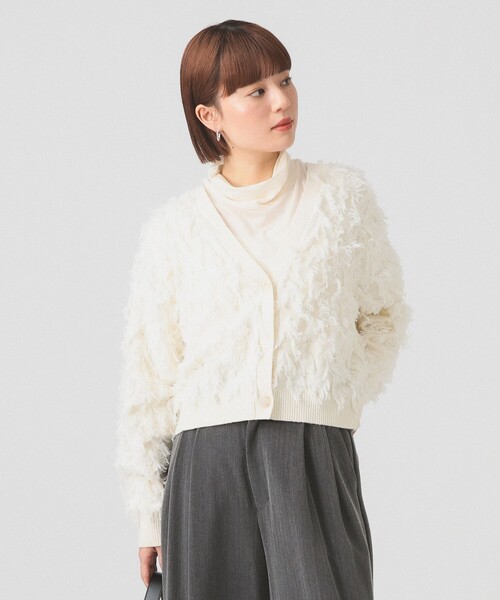 カット ジャカード フリンジ Vネック カーディガン（カーディガン