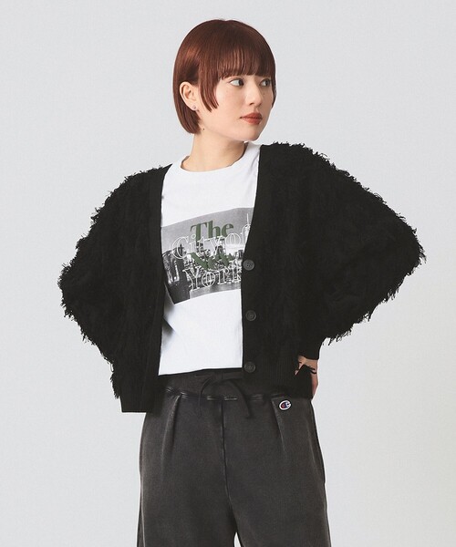 カット ジャカード フリンジ Vネック カーディガン（カーディガン