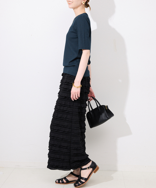 SLOBE IENA（スローブイエナ）の「《汗染み防止/抗菌防臭》リブプルオーバー（Tシャツ/カットソー・レディース・カーキ/ホワイト/ベージュ/ネイビー・FREE）」の5枚目の写真