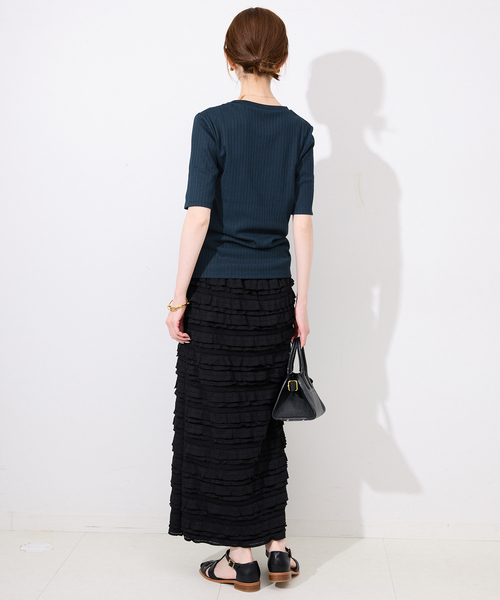 SLOBE IENA（スローブイエナ）の「《汗染み防止/抗菌防臭》リブプルオーバー（Tシャツ/カットソー・レディース・カーキ/ホワイト/ベージュ/ネイビー・FREE）」の6枚目の写真