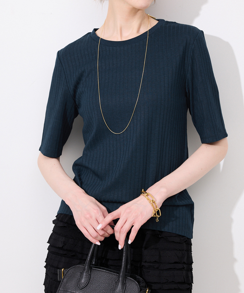 SLOBE IENA（スローブイエナ）の「《汗染み防止/抗菌防臭》リブプルオーバー（Tシャツ/カットソー・レディース・カーキ/ホワイト/ベージュ/ネイビー・FREE）」の7枚目の写真
