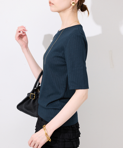 SLOBE IENA（スローブイエナ）の「《汗染み防止/抗菌防臭》リブプルオーバー（Tシャツ/カットソー・レディース・カーキ/ホワイト/ベージュ/ネイビー・FREE）」の8枚目の写真