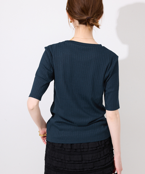 SLOBE IENA（スローブイエナ）の「《汗染み防止/抗菌防臭》リブプルオーバー（Tシャツ/カットソー・レディース・カーキ/ホワイト/ベージュ/ネイビー・FREE）」の9枚目の写真