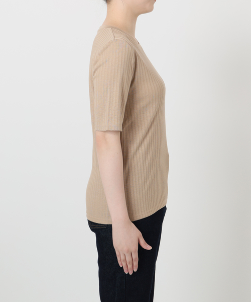 SLOBE IENA（スローブイエナ）の「《汗染み防止/抗菌防臭》リブプルオーバー（Tシャツ/カットソー・レディース・カーキ/ホワイト/ベージュ/ネイビー・FREE）」の13枚目の写真