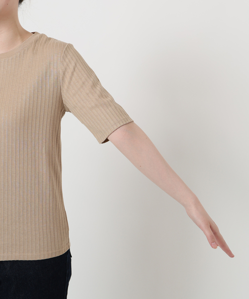 SLOBE IENA（スローブイエナ）の「《汗染み防止/抗菌防臭》リブプルオーバー（Tシャツ/カットソー・レディース・カーキ/ホワイト/ベージュ/ネイビー・FREE）」の14枚目の写真