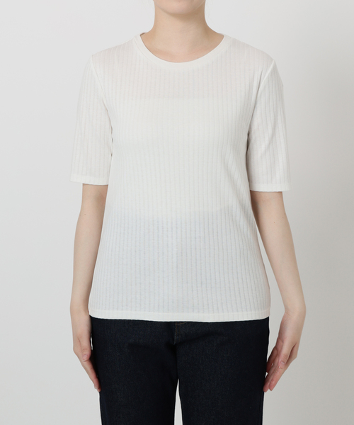 SLOBE IENA（スローブイエナ）の「《汗染み防止/抗菌防臭》リブプルオーバー（Tシャツ/カットソー・レディース・カーキ/ホワイト/ベージュ/ネイビー・FREE）」の18枚目の写真