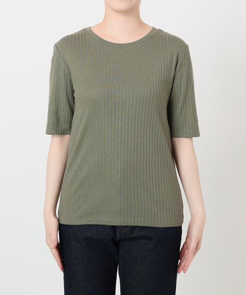 SLOBE IENA（スローブイエナ）の「《汗染み防止/抗菌防臭》リブプルオーバー（Tシャツ/カットソー・レディース・カーキ/ホワイト/ベージュ/ネイビー・FREE）」の20枚目の写真