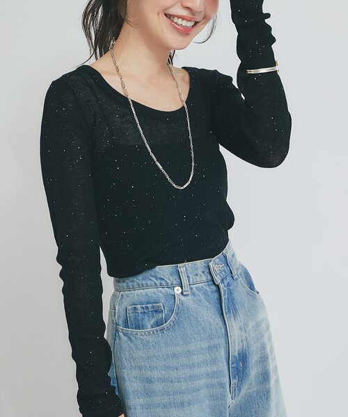 La boutique BonBon（ラブティックボンボン）の「【名品・ヘビロテアイテム】シアースパンコール2WAYリブニット（ニット/セーター・レディース・ブラック/オフホワイト/ピンク/ブラウン・FREE）」の3枚目の写真