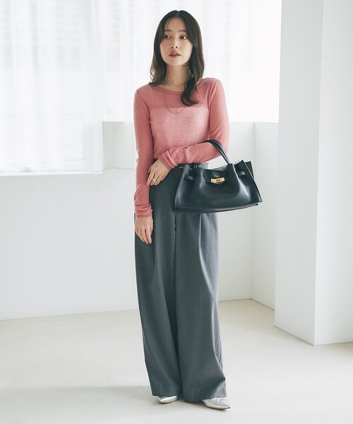 La boutique BonBon（ラブティックボンボン）の「【名品・ヘビロテアイテム】シアースパンコール2WAYリブニット（ニット/セーター・レディース・ブラック/オフホワイト/ピンク/ブラウン・FREE）」の14枚目の写真