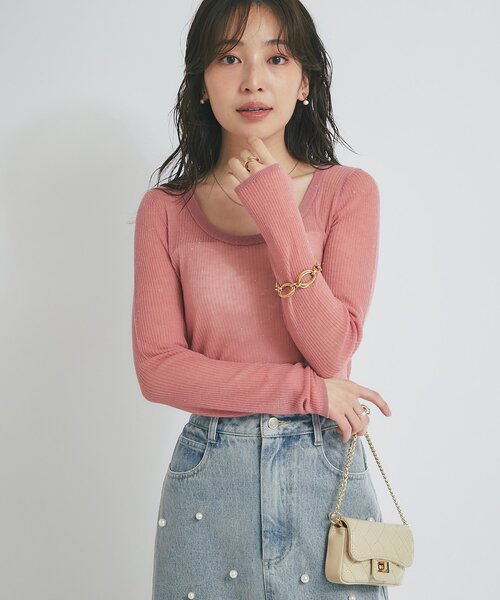La boutique BonBon（ラブティックボンボン）の「【名品・ヘビロテアイテム】シアースパンコール2WAYリブニット（ニット/セーター・レディース・ブラック/オフホワイト/ピンク/ブラウン・FREE）」の17枚目の写真