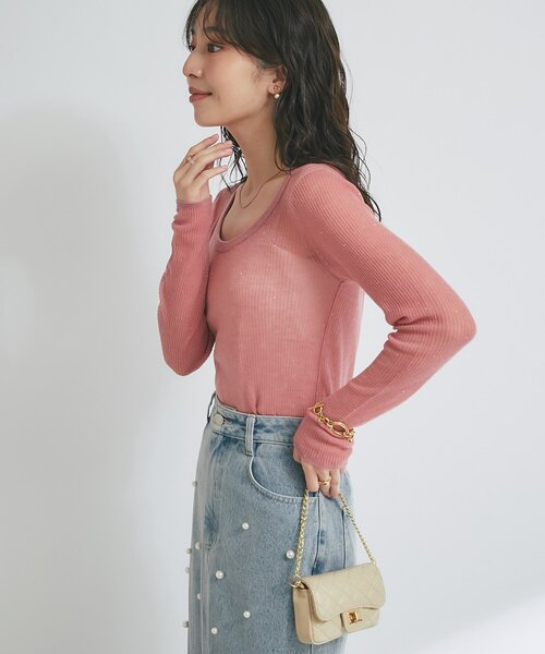 La boutique BonBon（ラブティックボンボン）の「【名品・ヘビロテアイテム】シアースパンコール2WAYリブニット（ニット/セーター・レディース・ブラック/オフホワイト/ピンク/ブラウン・FREE）」の18枚目の写真