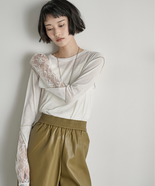 THE YOn（ザヨン）の「袖レースレイヤードシアーロングスリーブPO（Tシャツ/カットソー・レディース・オフホワイト/ブラック/グレー・FREE）」の21枚目の写真