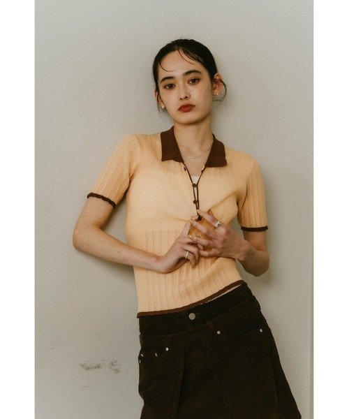 Knuth Marf(クヌースマーフ)の「Knuth Marf sheer polo knit(ニット/セーター・レディース・ブラック/オレンジ/ライトグリーン・FREE)」の3枚目の写真