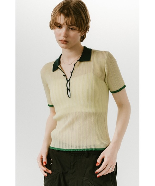 Knuth Marf(クヌースマーフ)の「Knuth Marf sheer polo knit(ニット/セーター・レディース・ブラック/オレンジ/ライトグリーン・FREE)」の2枚目の写真
