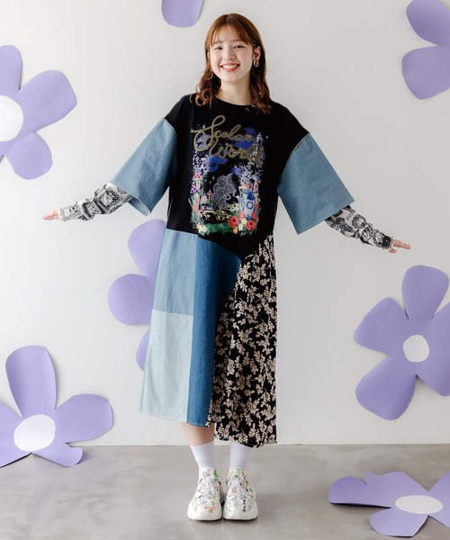 ScoLar（スカラー）の「152757：リメイク風デニム切替 花柄ワンピース