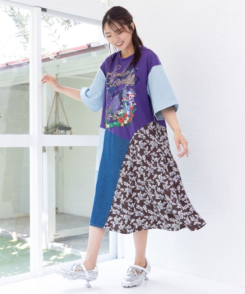 ScoLar（スカラー）の「152757：リメイク風デニム切替 花柄ワンピース