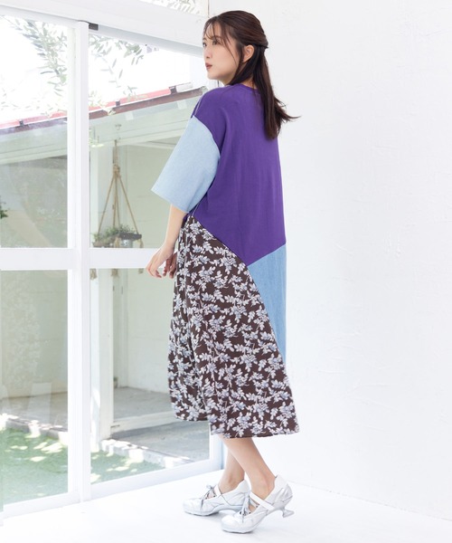 ScoLar（スカラー）の「152757：リメイク風デニム切替 花柄ワンピース
