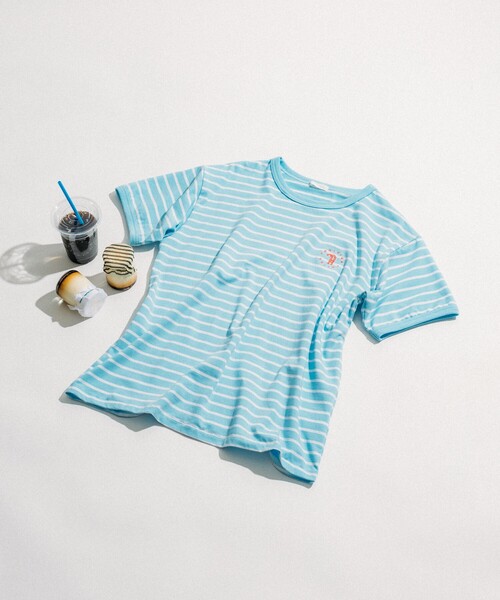 tシャツ 別注 POOLSIDE COFFEE ロゴボーダーTシャツ/プールサイドコーヒー/リンガー ボーダーTシャツ/カラーボーダー レディース 別注 POOLSIDE COFFEE ロゴボーダーTシャツ/プールサイド