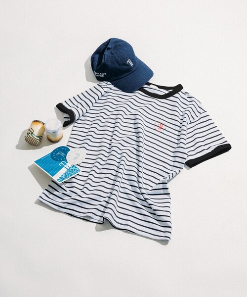 tシャツ 別注 POOLSIDE COFFEE ロゴボーダーTシャツ/プールサイドコーヒー/リンガー ボーダーTシャツ/カラーボーダー レディース 別注 POOLSIDE COFFEE ロゴボーダーTシャツ/プールサイド