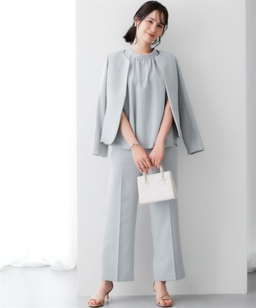 7days Life Styling(セブンデイズライフスタイリング)の「【レディーススーツ】ドビー素材ペプラムノーカラージャケットセットアップスーツ(ジャケット+前後2WAYブラウス+ワイドストレートパンツ)<大きいサイズ有>(スーツセット・レディース・グレー/ネイビー・S/M/L/LL/3L)」の14枚目の写真