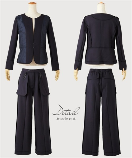 7days Life Styling(セブンデイズライフスタイリング)の「【レディーススーツ】ドビー素材ペプラムノーカラージャケットセットアップスーツ(ジャケット+前後2WAYブラウス+ワイドストレートパンツ)<大きいサイズ有>(スーツセット・レディース・グレー/ネイビー・S/M/L/LL/3L)」の11枚目の写真