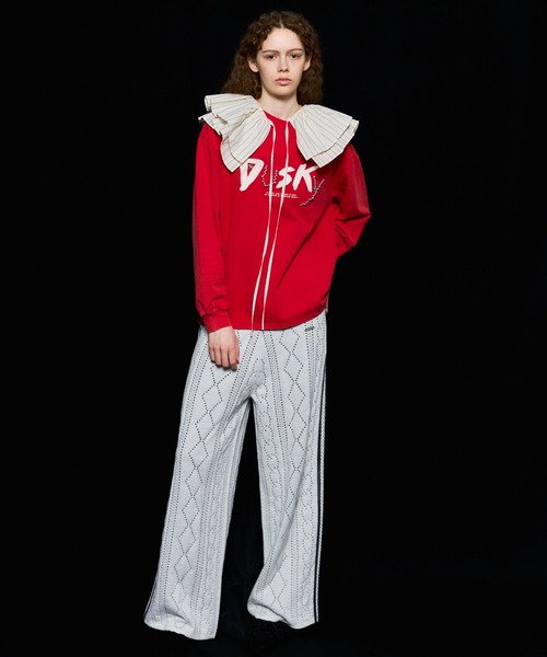 MAISON SPECIAL（メゾンスペシャル）の「Openwork Knitting Track Pants/透かし編みニットトラックパンツ■セットアップ対応■（その他パンツ・レディース・グレー/レッド/ホワイト・36/38）」の6枚目の写真