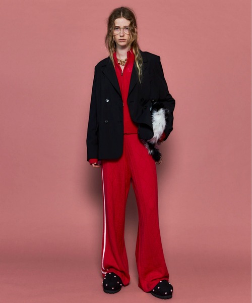 MAISON SPECIAL（メゾンスペシャル）の「Openwork Knitting Track Pants/透かし編みニットトラックパンツ■セットアップ対応■（その他パンツ・レディース・グレー/レッド/ホワイト・36/38）」の8枚目の写真