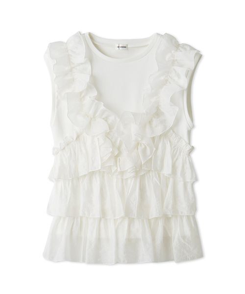 LILY BROWN(リリーブラウン)の「フリルドッキング2wayトップス(Tシャツ/カットソー・レディース・グレー/ホワイト/ブラック・F)」の2枚目の写真