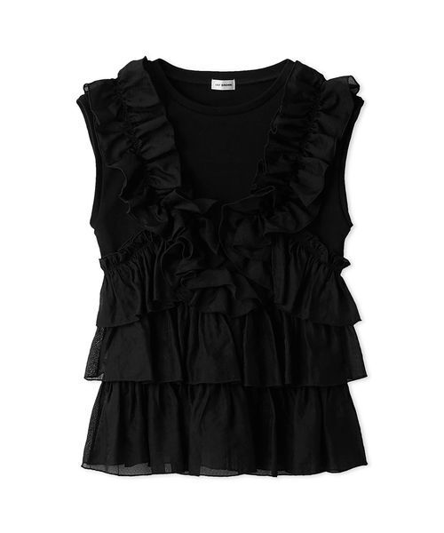 LILY BROWN(リリーブラウン)の「フリルドッキング2wayトップス(Tシャツ/カットソー・レディース・グレー/ホワイト/ブラック・F)」の3枚目の写真