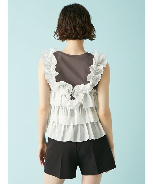 LILY BROWN(リリーブラウン)の「フリルドッキング2wayトップス(Tシャツ/カットソー・レディース・グレー/ホワイト/ブラック・F)」の6枚目の写真