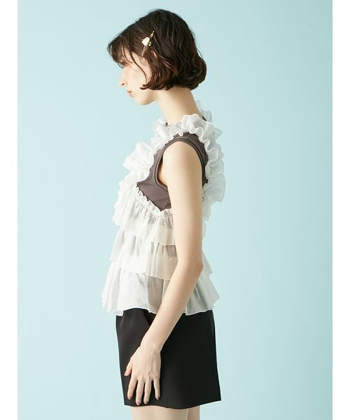 LILY BROWN(リリーブラウン)の「フリルドッキング2wayトップス(Tシャツ/カットソー・レディース・グレー/ホワイト/ブラック・F)」の7枚目の写真