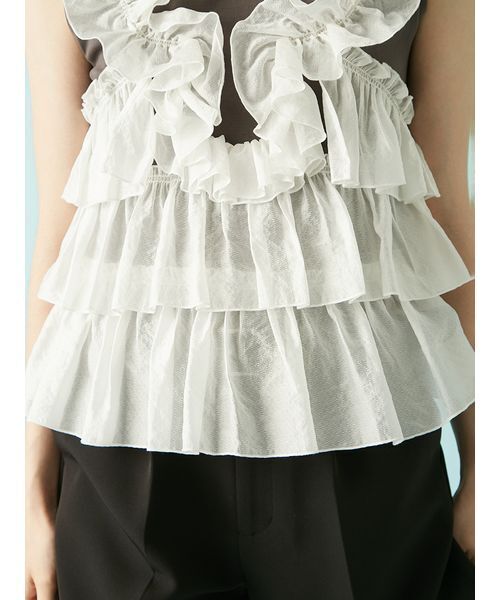 LILY BROWN(リリーブラウン)の「フリルドッキング2wayトップス(Tシャツ/カットソー・レディース・グレー/ホワイト/ブラック・F)」の8枚目の写真