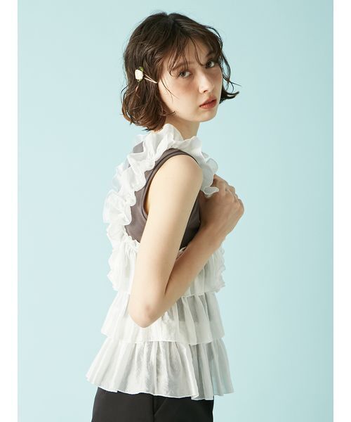 LILY BROWN(リリーブラウン)の「フリルドッキング2wayトップス(Tシャツ/カットソー・レディース・グレー/ホワイト/ブラック・F)」の10枚目の写真