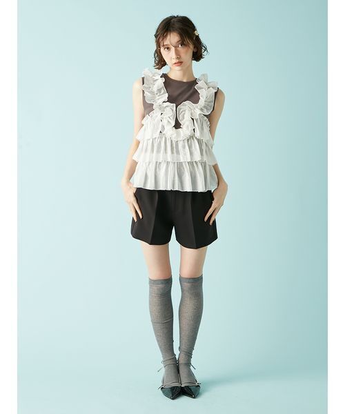 LILY BROWN(リリーブラウン)の「フリルドッキング2wayトップス(Tシャツ/カットソー・レディース・グレー/ホワイト/ブラック・F)」の11枚目の写真