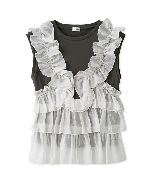 LILY BROWN(リリーブラウン)の「フリルドッキング2wayトップス(Tシャツ/カットソー・レディース・グレー/ホワイト/ブラック・F)」の13枚目の写真