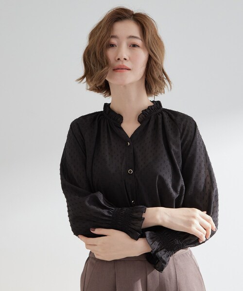 grove（グローブ）の「衿もとすっきり一枚で映える 涼しげ秋色チェックブラウス（シャツ/ブラウス・レディース・ボルドー/ネイビー系1/ブラック/ベージュ系その他5/オフホワイト・02/03/01/04/05）」の10枚目の写真