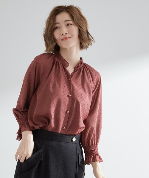 grove（グローブ）の「衿もとすっきり一枚で映える 涼しげ秋色チェックブラウス（シャツ/ブラウス・レディース・ボルドー/ネイビー系1/ブラック/ベージュ系その他5/オフホワイト・02/03/01/04/05）」の14枚目の写真