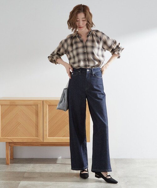 grove（グローブ）の「衿もとすっきり一枚で映える 涼しげ秋色チェックブラウス（シャツ/ブラウス・レディース・ボルドー/ネイビー系1/ブラック/ベージュ系その他5/オフホワイト・02/03/01/04/05）」の20枚目の写真