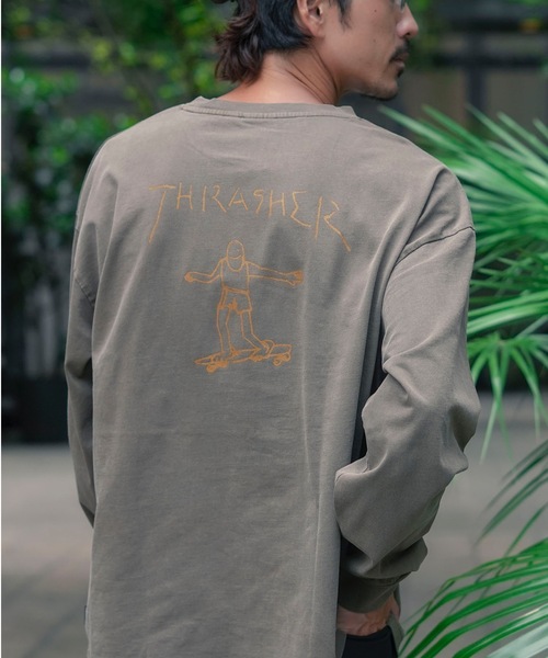 THRASHER(スラッシャー)の「GONZ ART PIGMENT L/S T-SHIRTS/THRASHER スラッシャーゴンズアート刺繍ピグメント加工長袖Tシャツ(Tシャツ/カットソー・メンズ・チャコールグレー/ブラウン・X-LARGE/LARGE/MEDIUM)」の1枚目の写真