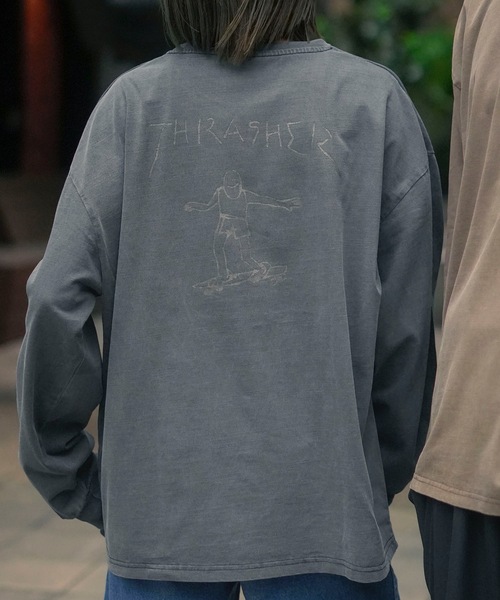 THRASHER(スラッシャー)の「GONZ ART PIGMENT L/S T-SHIRTS/THRASHER スラッシャーゴンズアート刺繍ピグメント加工長袖Tシャツ(Tシャツ/カットソー・メンズ・チャコールグレー/ブラウン・X-LARGE/LARGE/MEDIUM)」の2枚目の写真