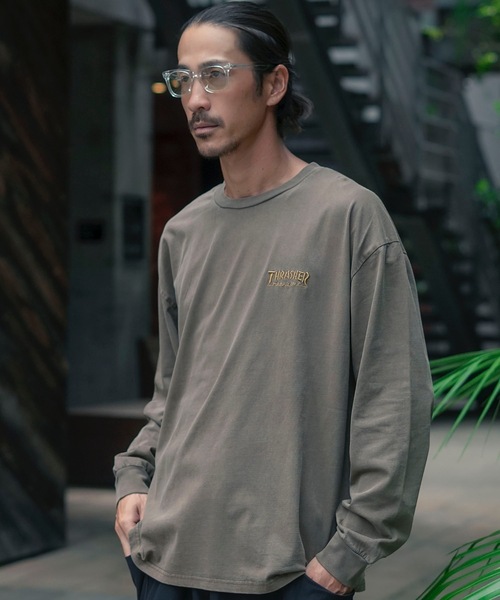 THRASHER(スラッシャー)の「GONZ ART PIGMENT L/S T-SHIRTS/THRASHER スラッシャーゴンズアート刺繍ピグメント加工長袖Tシャツ(Tシャツ/カットソー・メンズ・チャコールグレー/ブラウン・X-LARGE/LARGE/MEDIUM)」の4枚目の写真
