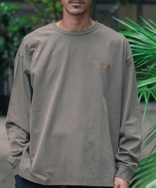 THRASHER(スラッシャー)の「GONZ ART PIGMENT L/S T-SHIRTS/THRASHER スラッシャーゴンズアート刺繍ピグメント加工長袖Tシャツ(Tシャツ/カットソー・メンズ・チャコールグレー/ブラウン・X-LARGE/LARGE/MEDIUM)」の3枚目の写真