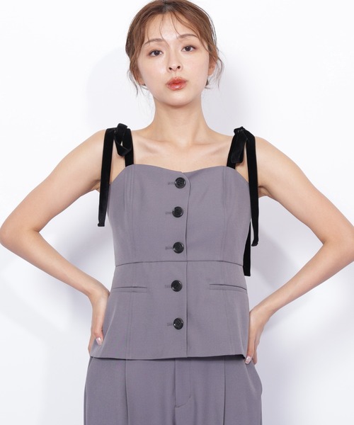 JILL by JILL STUART（ジルバイジルスチュアート）の「◇＜セットアップ対応＞ベーシックツイルベロアリボンビスチェ（シャツ/ブラウス・レディース・グレー/ブラウン・FREE）」の5枚目の写真